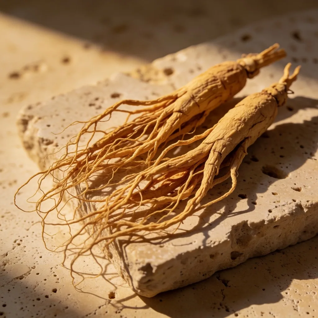 Ginseng roots on stone