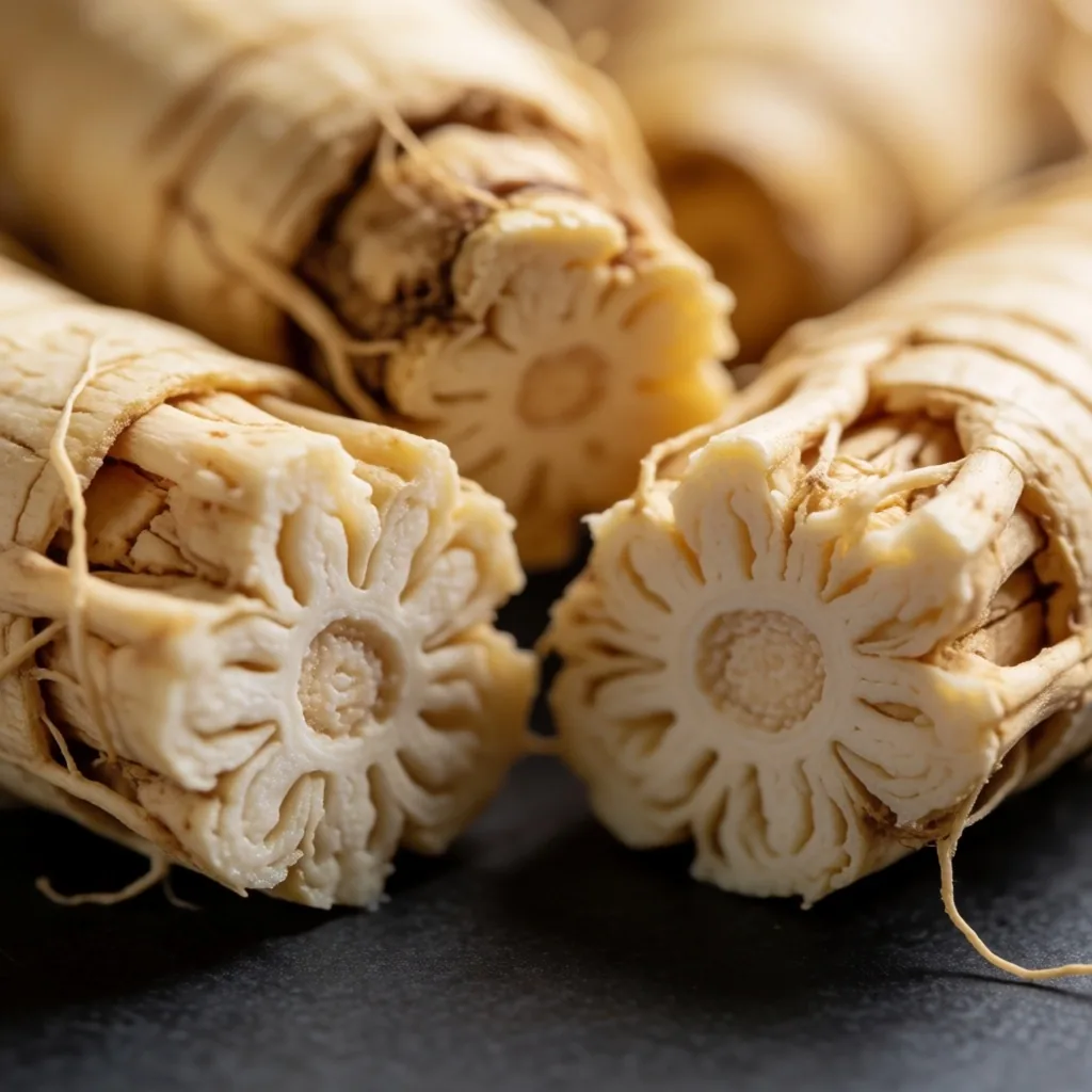 Fresh ginseng root macro photography